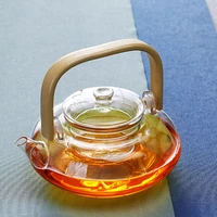 hot glass teapot heat resistant teapot boiling teapot thickened bamboo handle teapot household tea set