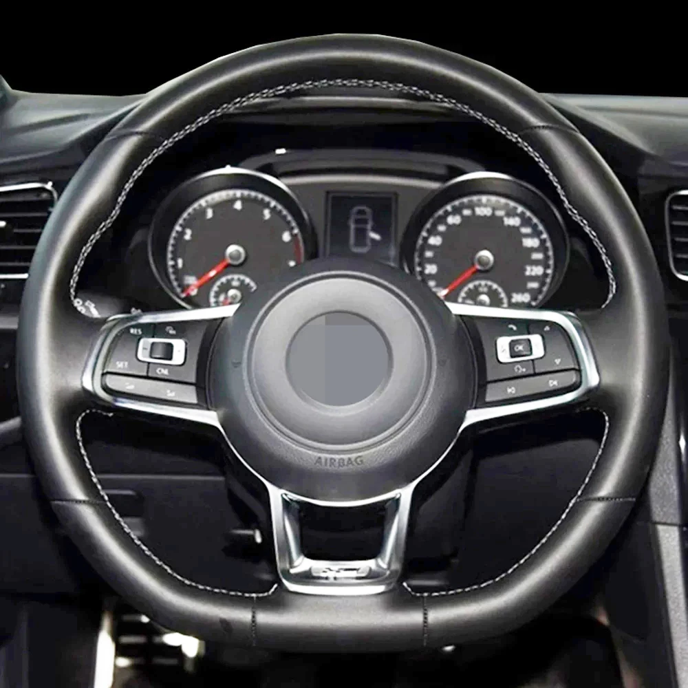 DIY Black Comfortable Faux Leather Steering Wheel Cover For Volkswagen VW Golf 7 GTI T-Roc Passat Variant (R-Line) Tiguan