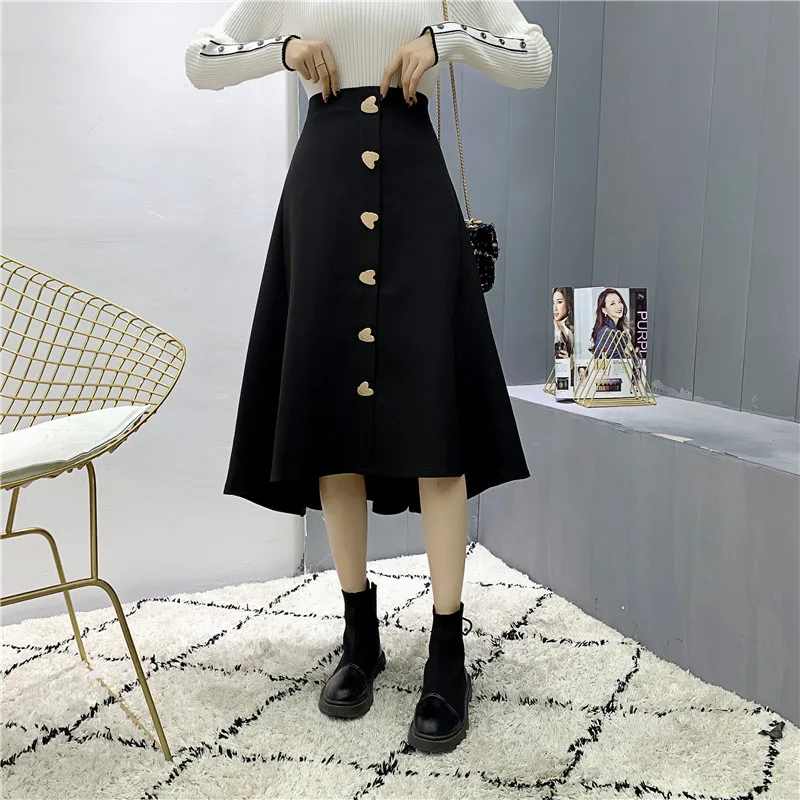 

2020 Autumn Vintage Ladies Black Skirt Solid Retro Chic Long Skirts For Women High Waist A-line Jupe Longue Femme Satin Faldas