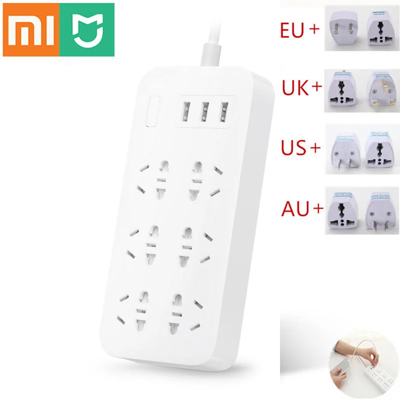 Xiaomi Mijia мощность полосы Топ 1 8 m 6 розетки 10A 250V 2500W 3USB порт 5V 2.1A быстрой зарядки