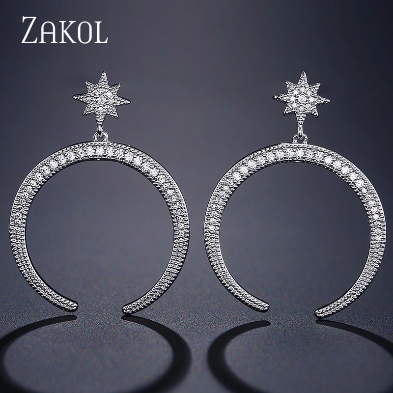 ZAKOL изысканные роскошные висячие серьги с большими звездами и Луной из