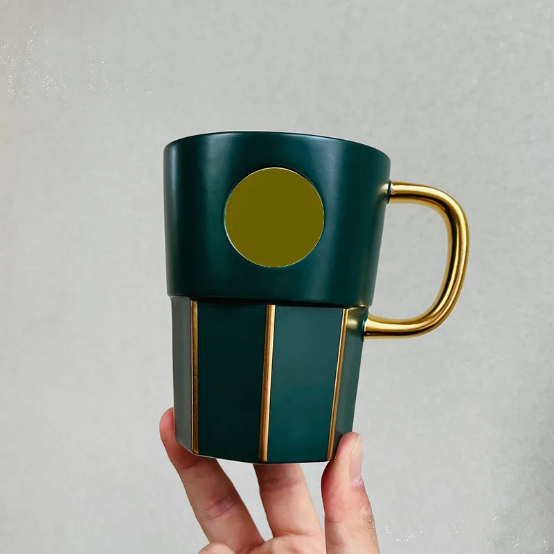 

New Dark Green Goddess Cup Nameplate Ceramic Mug Coffee Cup Drinking Gift Water Cup Gift Box with Logo