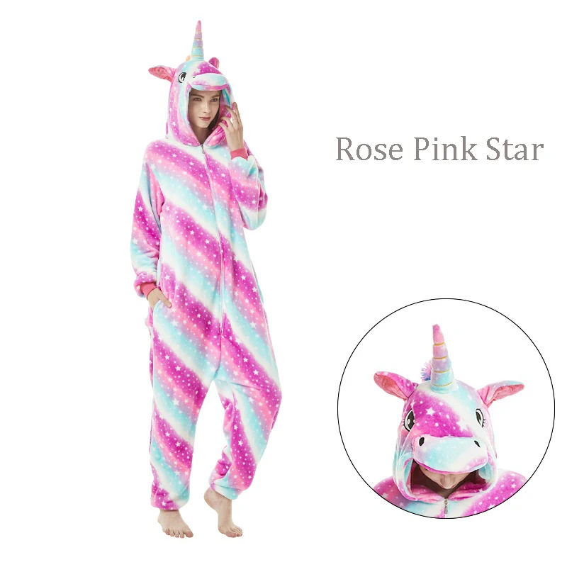 rose pink star Кигуруми панда Oneise для взрослых Единорог ночнушка животных пижамы для женщин и мужчин единорог пижамы Ститч единорог пижамы комбинезоны - Цвет: rose pink star