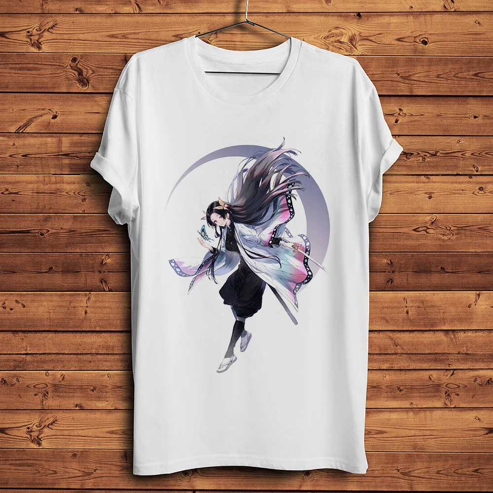 

Смешная уличная одежда для мужчин Kisatsutai Kochou Shinobu с рассекающим демонов, белая повседневная мужская футболка с коротким рукавом, футболка ун...