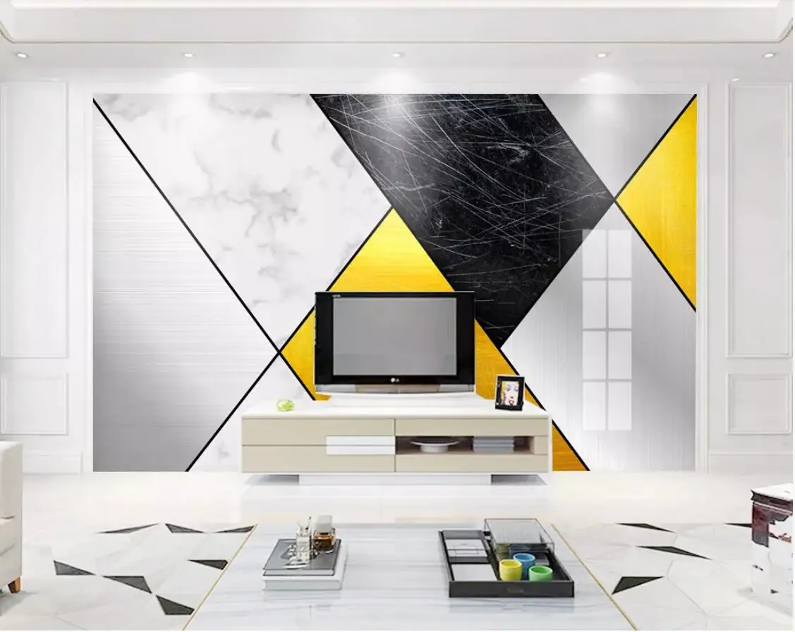 Черно белая желтая Геометрическая мраморная настенная 3D абстрактная