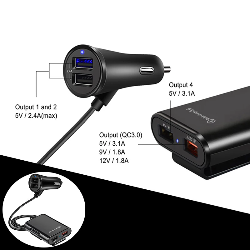 Портативное автомобильное зарядное устройство с зажимом для задней панели