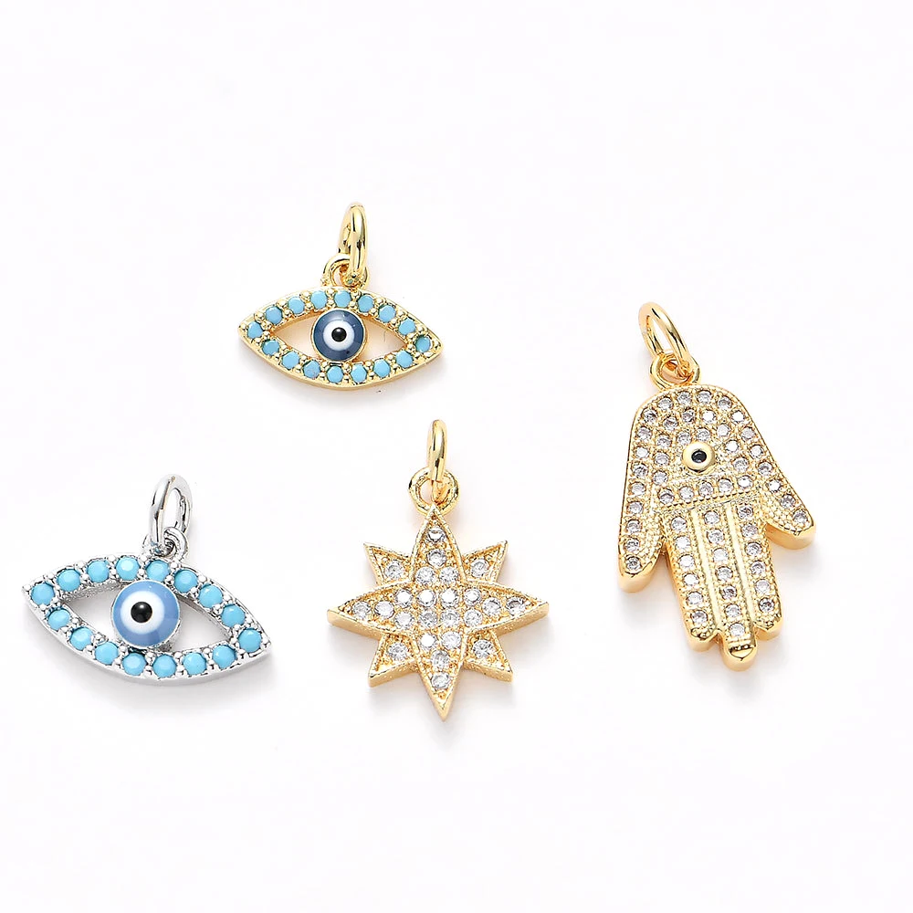 2 шт./лот Turey Evil Eye Золотой медный микро инкрустированный Циркон Подвеска Фатима
