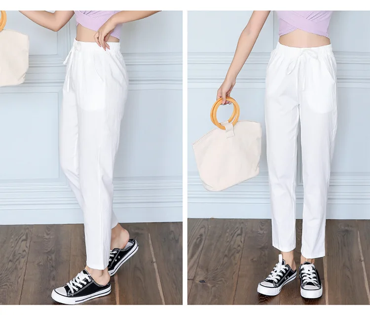 

Autumn Harajuku Streetwear Pencil Pants Women Casual Joggers Sweatpants High Waist Loose Female Trousers Korean Lace Up Linen