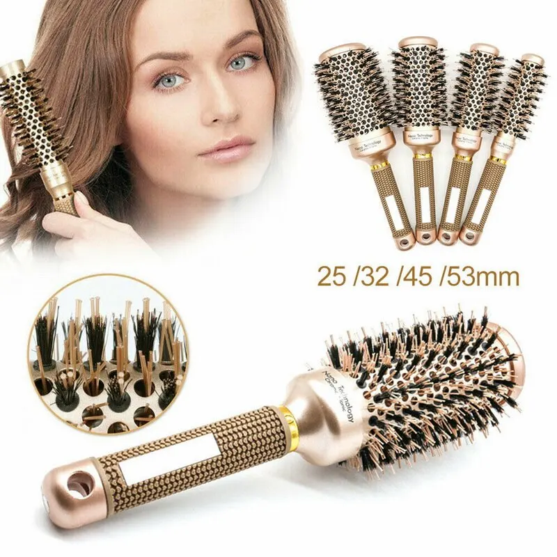 

Professional Bristle Wooden Hair Comb Massage Scalp Hairdressing Brush Anti-static Detangling Curling Iron Hair Styler Tool