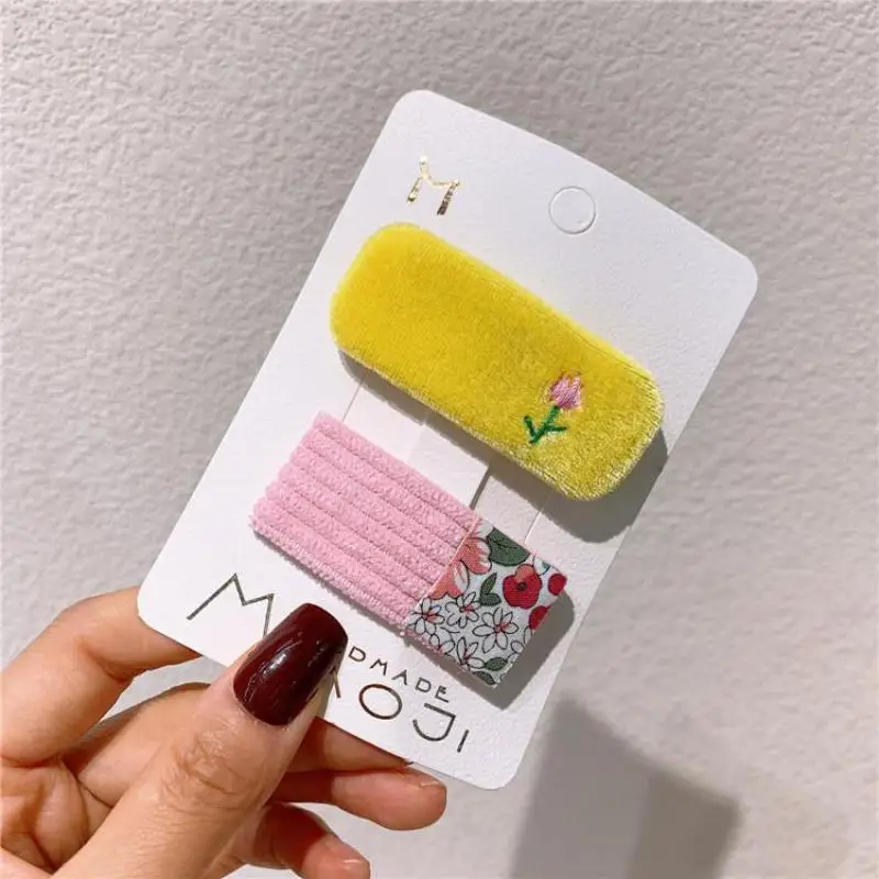 Horquillas bonitas de terciopelo para el pelo para ni&ntilde;a, accesorios para el cabello para beb&eacute;, pasadores de agarre para el pelo con bordado Floral, horquilla princesa peque&ntilde;a-2