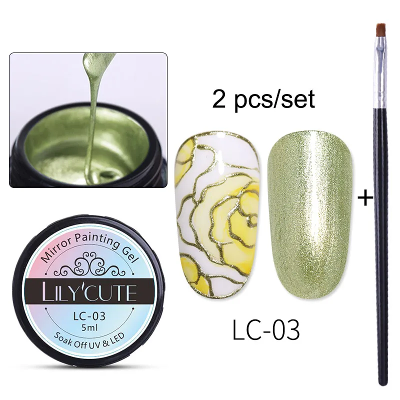 2 bottles 03 LILYCUTE Гель-лак для ногтей цвета металлик лак для рисования цветы паук рисунок Золотой Серебряный Зеркальный Блеск УФ-гель - Цвет: 2 bottles 03