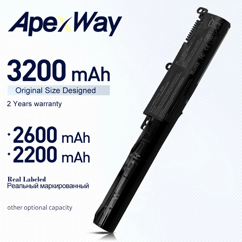 ApexWay 3 ячейки A31N1601 Аккумулятор для ноутбука Asus X541 X541S X541A F541UA series|Аккумуляторы