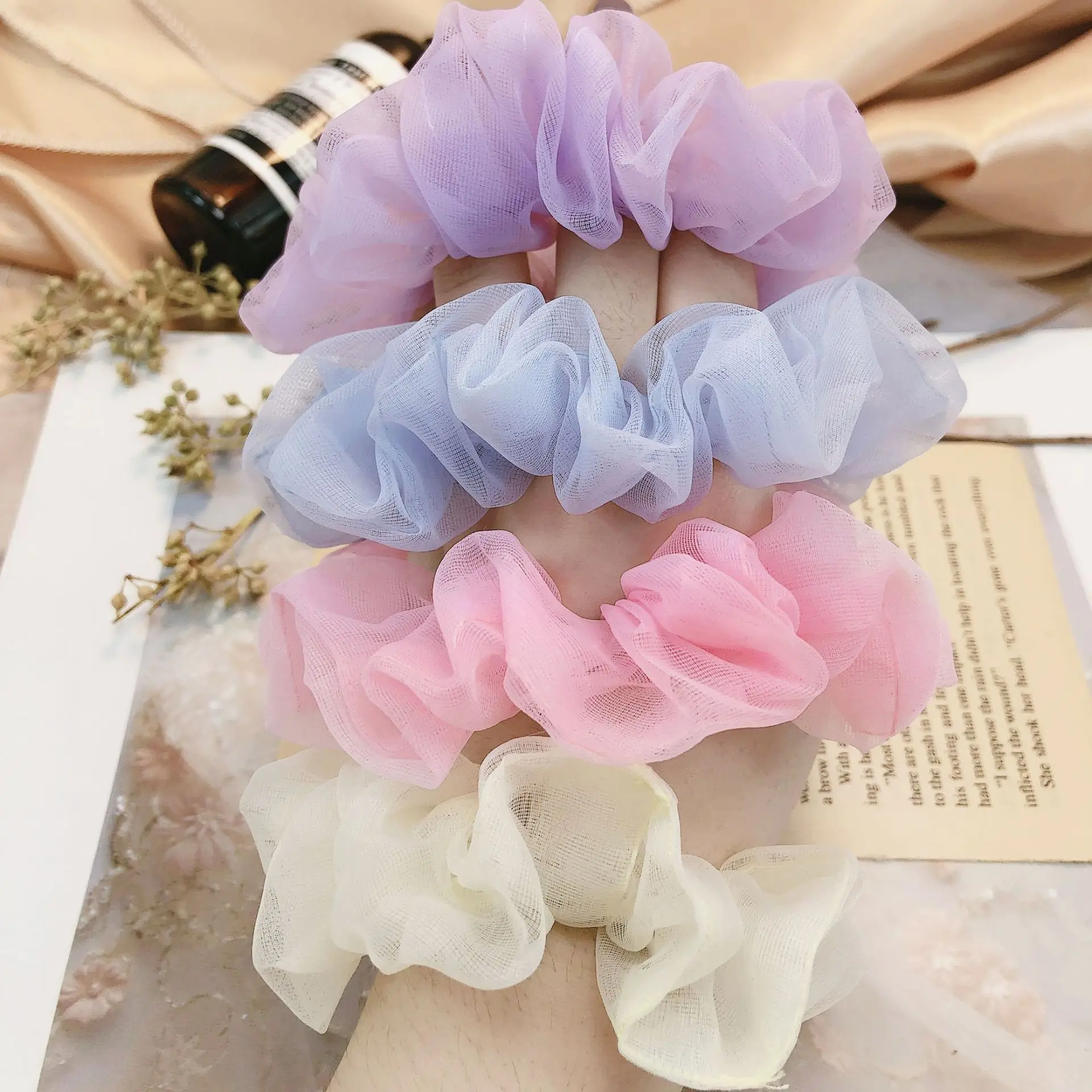 

New 4 Styles Lace Butterfly Shining Elastic Organza Scrunchies Hair Ties Hair Accessories Transparent Net Yarn Headwear Rope