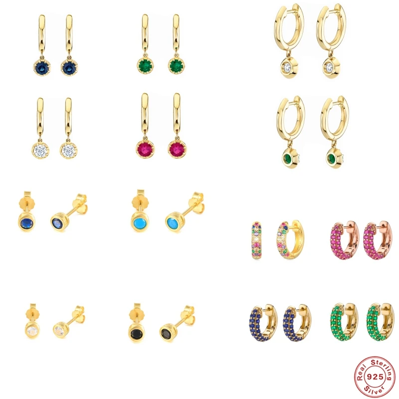 

BOAKO 925 Стерлинговое Серебро Круглый Циркон CZ серьги-кольца для женщин красный/зеленый/синий CZ маленькие Huggies Модные серьги ювелирные изделия...