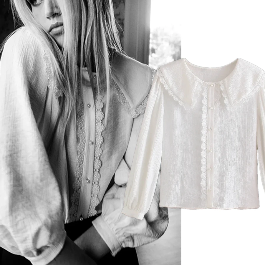 

Elmsk Blusas Mujer De Moda 2022 Indie Folk Vintage Ruffles Cute Peter Pan Collar Casual Blouse Women Fashion Shirt Women Tops