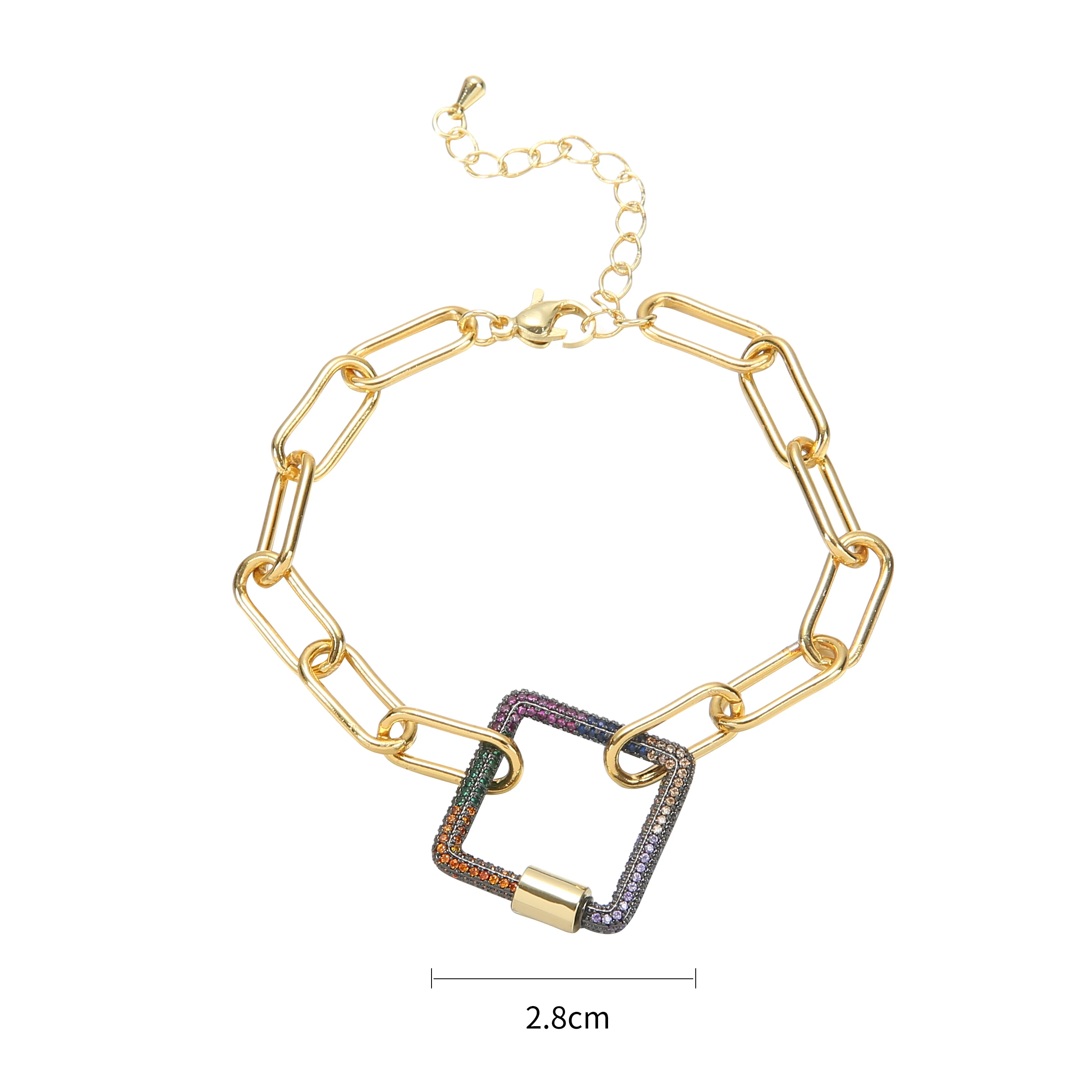 

Punk Women's Gold Heart Bracelets Bangles Copper Zircon 18K Gold Plated Pave Setting Adjustable Chain Screw Diy Jewelry Gifts