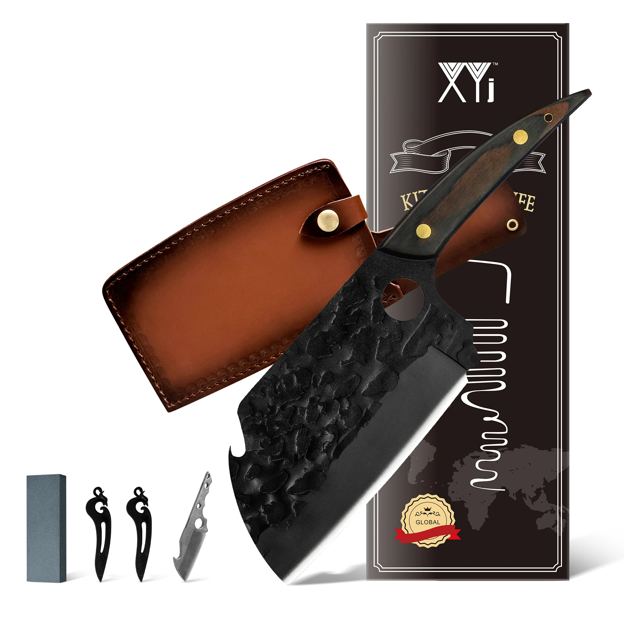 

XYJ 7-дюймовый точильный нож с кожаным футляром, молоток из нержавеющей стали, ножи для измельчения с открывалкой для бутылок
