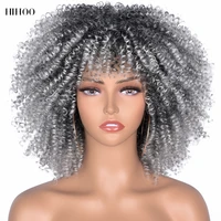10 short hair afro kinky curly wigs with bangs for black women synthetic ombre natural heat for black women daily resistant