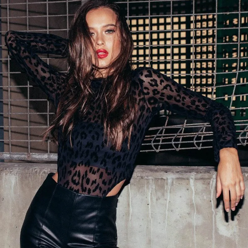 Осень 2019 женское черное боди сексуальное Клубное прозрачное с длинным рукавом