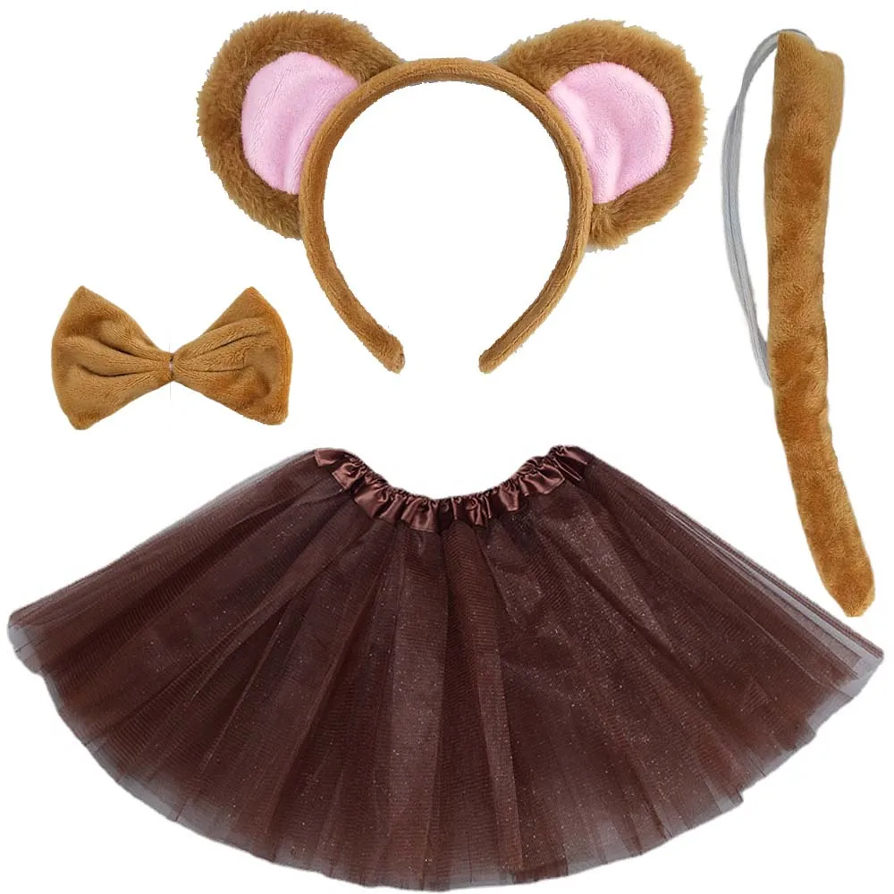 

Monkey Costume Set Animal Ears Headband Bowtie Tail Tutu Skirt for Kids Girls Party Props Cosplay Halloween Christmas
