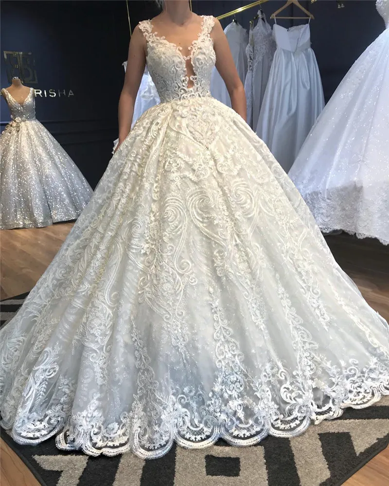

Vestido De Noiva, хит продаж, новое бальное платье, Длинные свадебные платья, кружевное платье с круглым вырезом, на заказ, большие размеры, свадебны...