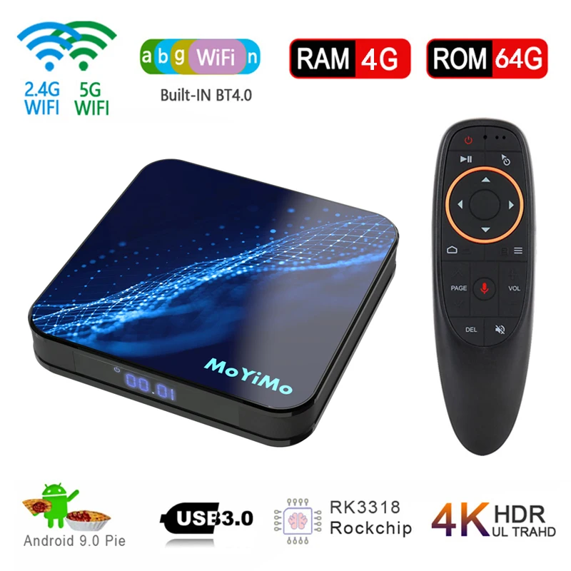 Android 9 0 Smart tv BOX MoYiMo M5 RK3318 Четырехъядерный 4 Гб 64 4K 5G Wifi BT4.0 Google голосовой помощник
