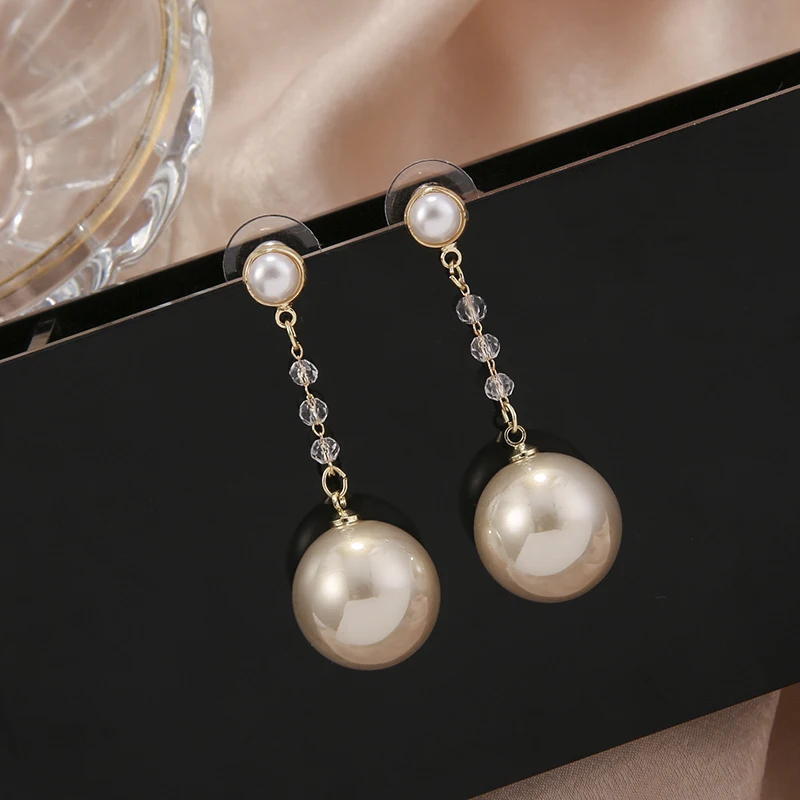 

Pearl tassel long earrings women 2020 trendy simple all-match earrings elegant pearl Pendant exquisite Fashion Stud Earrings