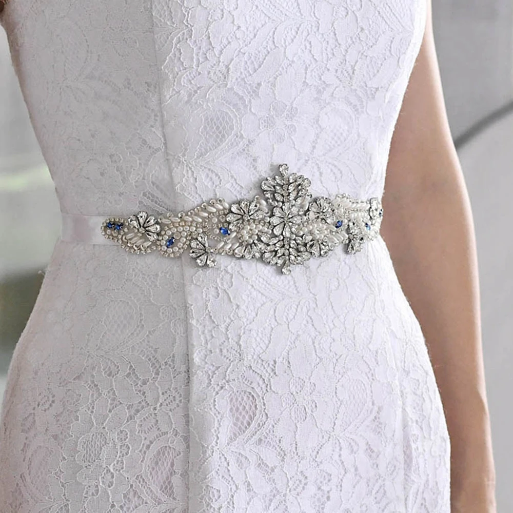 S487 Ручной работы синий Стразы пояс для невесты роскошные свадебные аксессуары