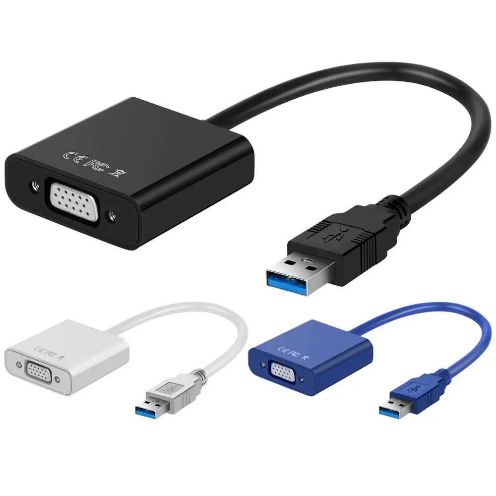 Переходник для внешней видеокарты с USB 3 0 на VGA адаптер Win7/8/10 1080P белый/черный/синий