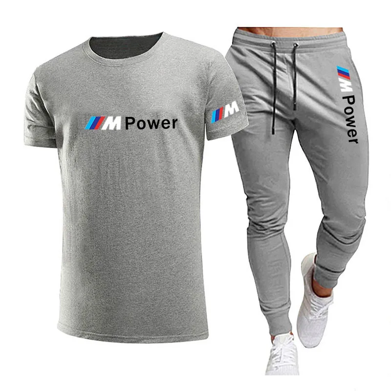 

2021 Summer Fashion Leisure brand Men's Set Tracksuit Sportswear Track Suits Male Sweatsuit Short Sleeves T shirt 2 piece set