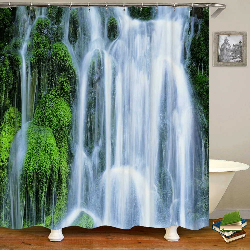 

Waterfall Forest Stream Scenery Waterproof Shower Curtain Bath Curtains 3d Printing Bathroom With Hooks Washable Cloth Screen
