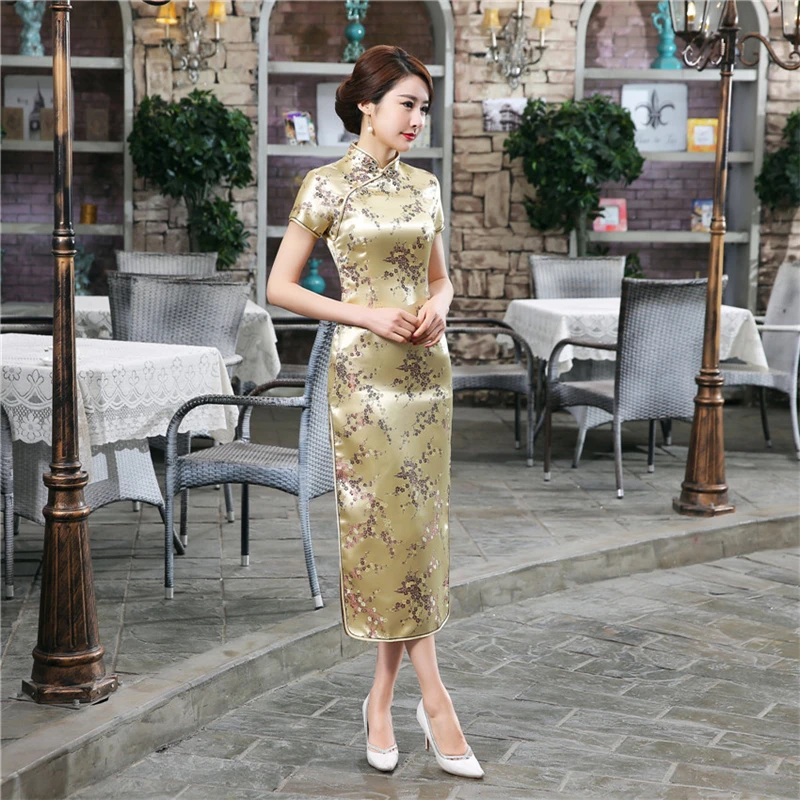 Color13 17 видов цветов женское китайское свадебное платье Cheongsam традиционное атласное шелковое красное платье с принтом на год Ретро Выпускные вечерние длинные Qipao S-6XL - Цвет: Color13