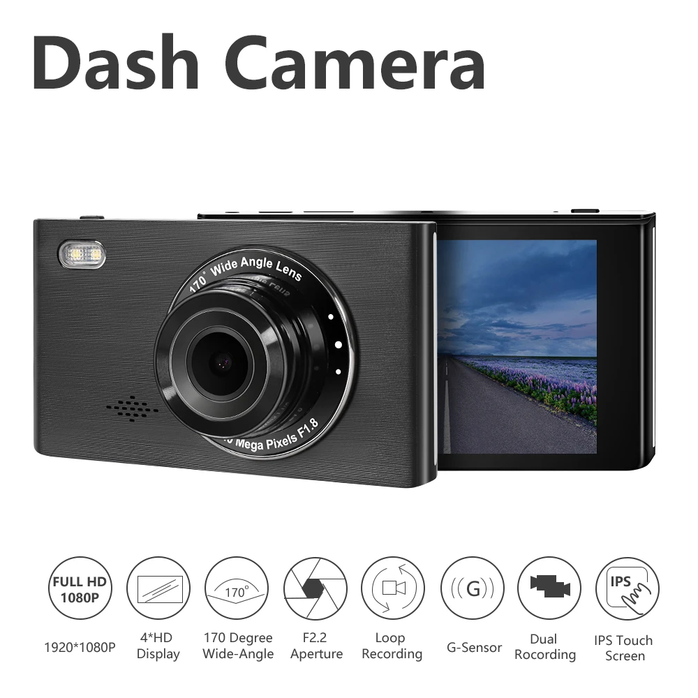 4-дюймовый автомобильный видеорегистратор с тремя каналами FHD двумя объективами