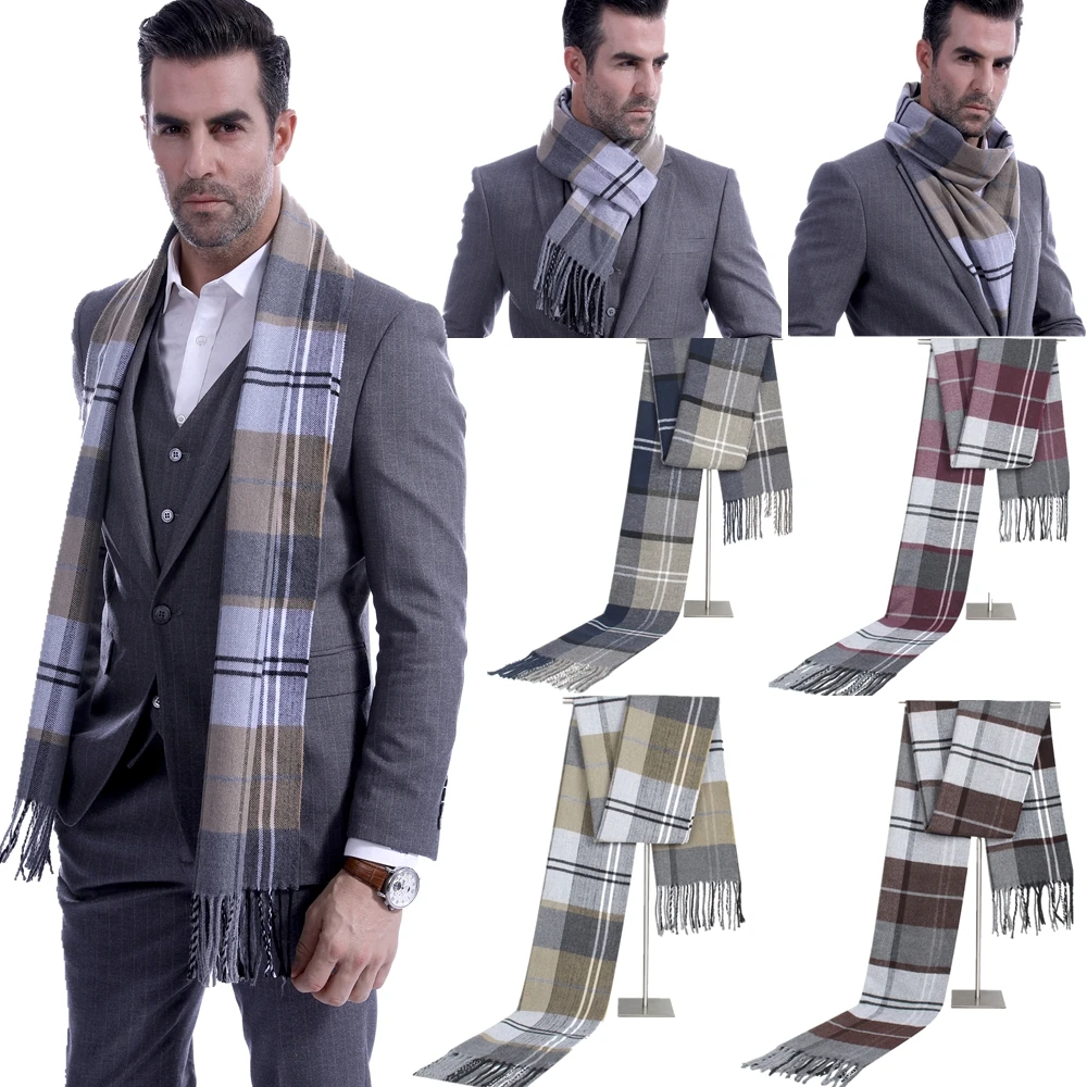 Fashion Men Scotland Soft Scarf Fine Thermal Wool Check Plaid Warm Winter Shawl Neck Wrap Long 190*30 cm |