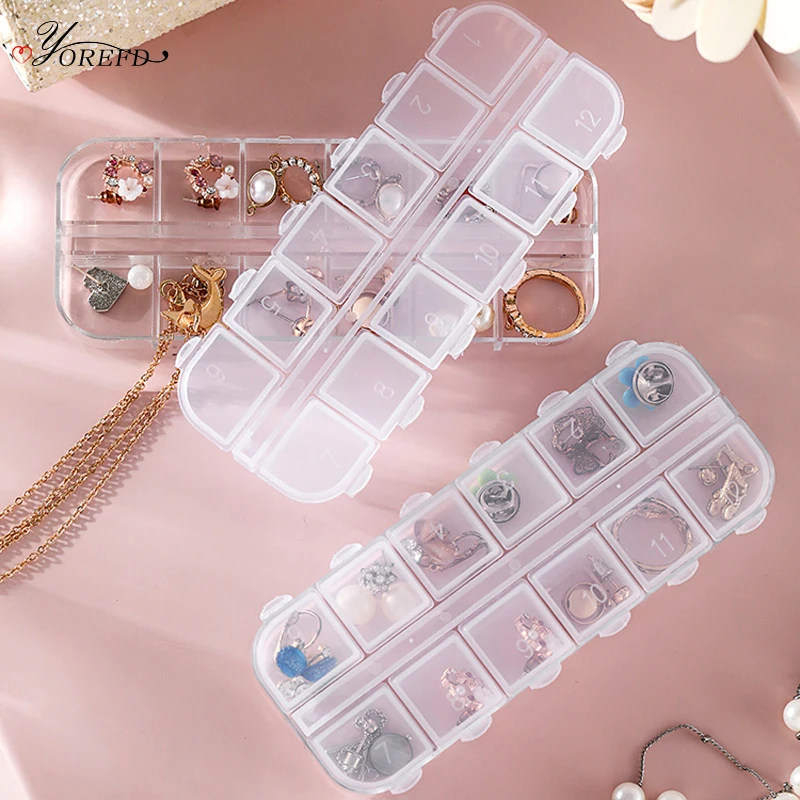 

OYOREFD 12 Grids Transparent Waterproof Dust-proof Jewelry Organizer Mini Classification Plastic Box Jewelry Pill Organizer Box