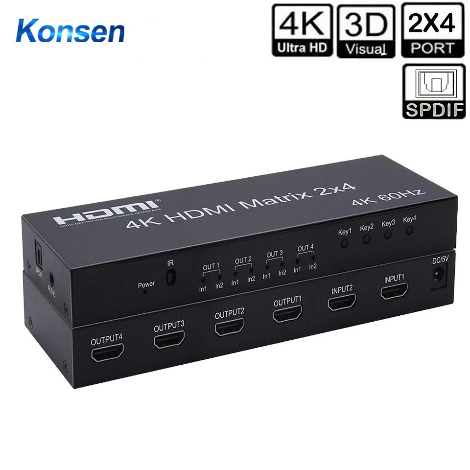 Extrator de Áudio para Dolby Interruptor Spdif * 2k 60hz Matriz Real 2×4 Conversor Splitter Hdmi Ac3 3d 4k
