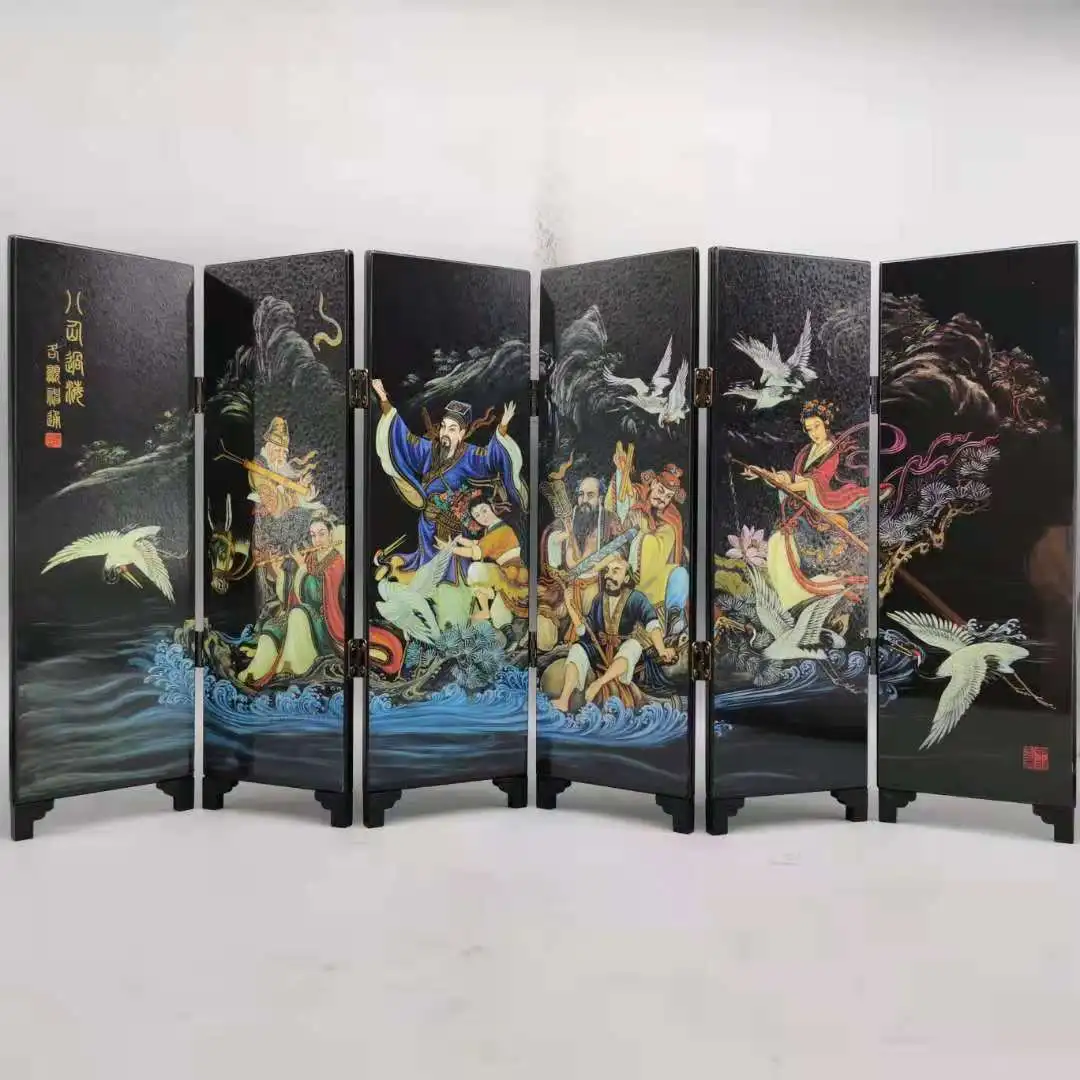 

Lacquerware wood small screens, the eight immortals crossing the sea, Exquisite crafts gifts and decorations