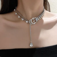 fyuan geometric crystal choker necklaces for women splicing chain button long pendant necklaces statement jewelry