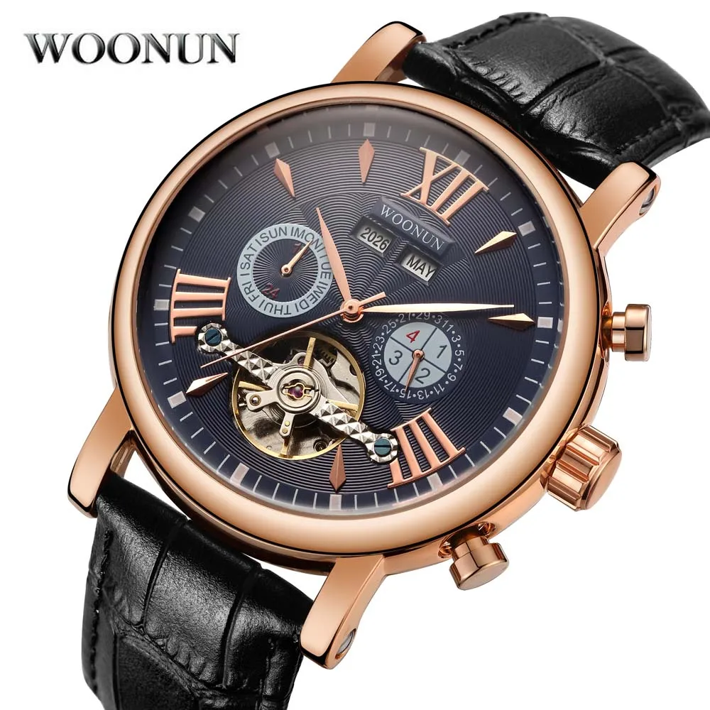 Роскошные мужские часы из розового золота модные Tourbillon Мужские