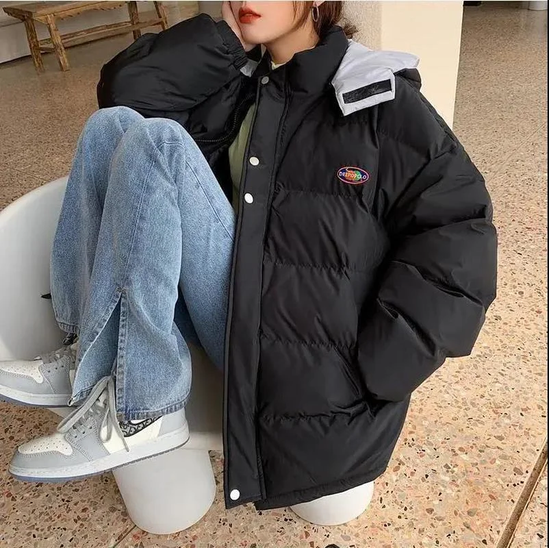 

2021 Warm Thick Fleece Winter Jacket Women Coat Vintage Embroidery Safari Style Couples Teens Clothes Harajuku Japanese Fashion