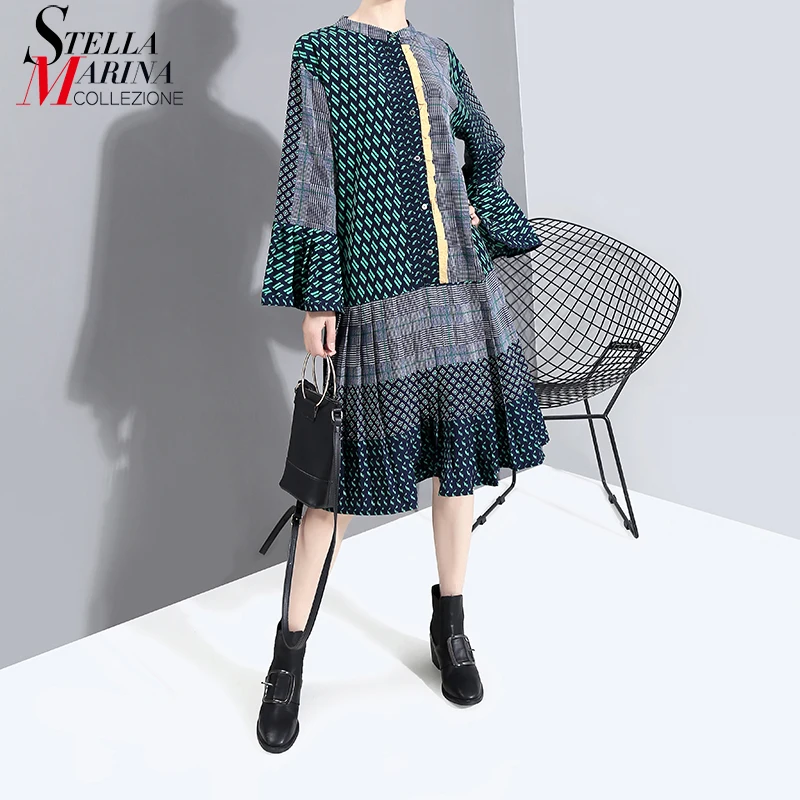 2019 Европейское женское модное осеннее красное лоскутное платье с длинным