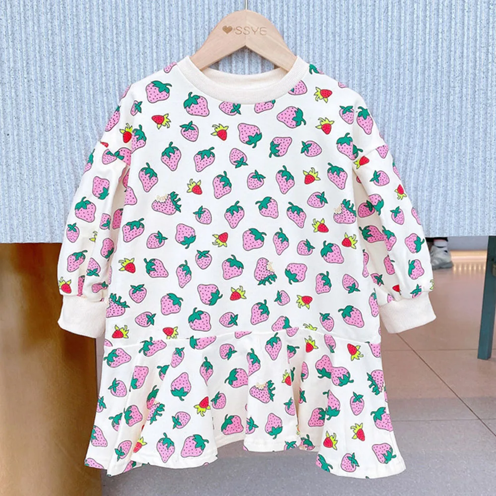 

Amya Baby Kids Dresses For Girls Autumn 2020 Long Sleeve Strawberry Print Princess Costume Toddler Christmas Dress Girl Clothing