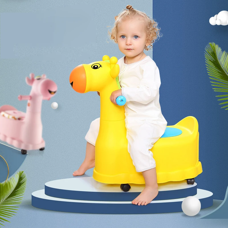 Новый милый детский горшок с колесами изображением оленя пластиковый туалетный