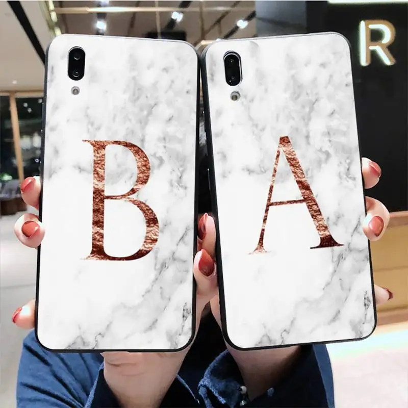 Письмо монограмма A B C D Белый Мраморный чехол для телефона Vivo Y91c Y17 Y51 Y67 Y55 Y93 Y81S Y19 V17