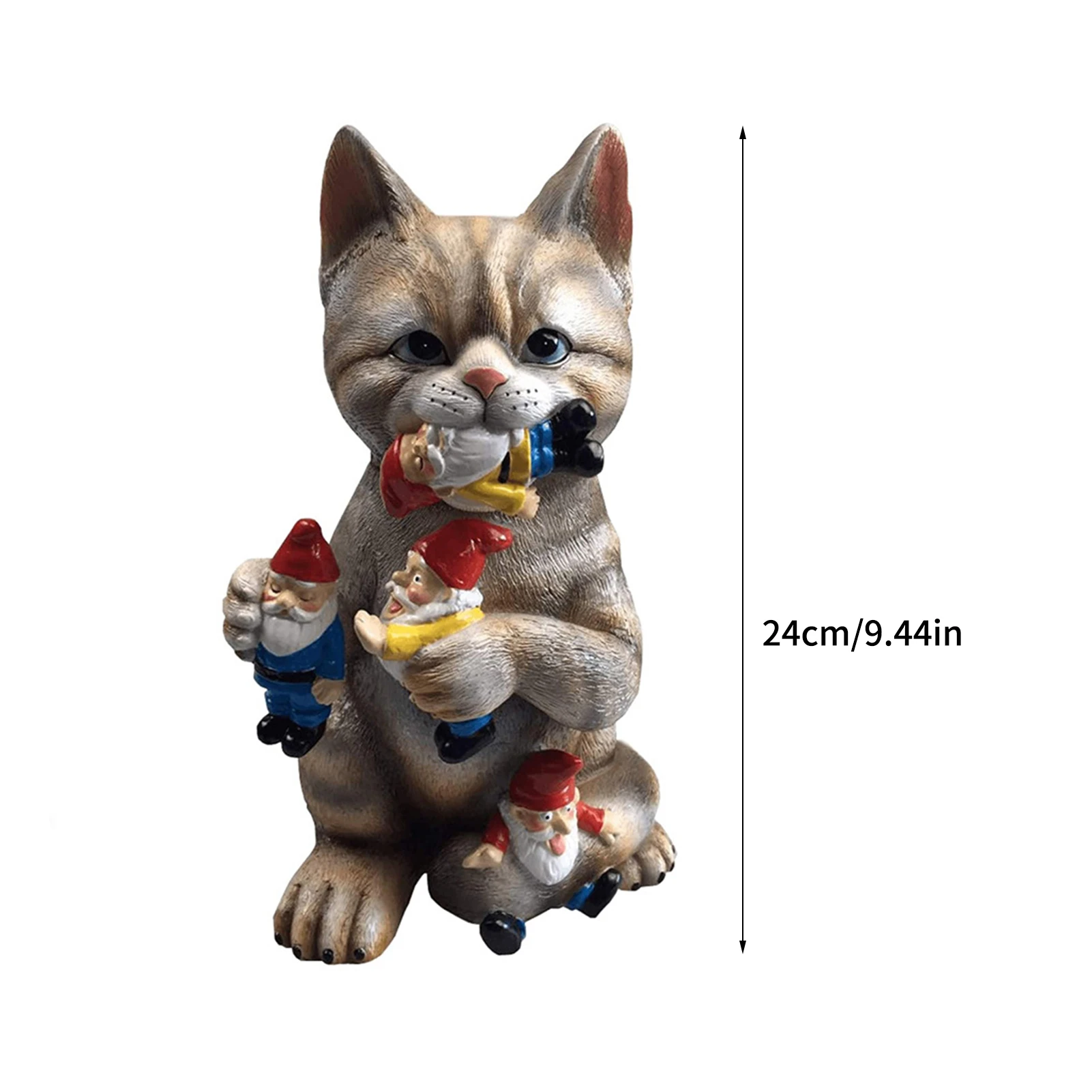 

Cat Eating Gnomes Statue Resin Art Mischievous Cat Eat for Indoor Outdoor Desktop Decor Garden Decoration Lawn Sculpture