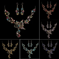 european and american fashion butterfly jewelry retro inlaid zircon butterfly flower bridal set necklace factory direct sales