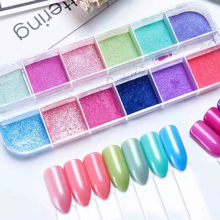 

Pearl Nail Powder Pigment Pink Glitter Chrome Mirror Dipping Dust Shinny Flake Manicure Nail Art Decorations Accessoires