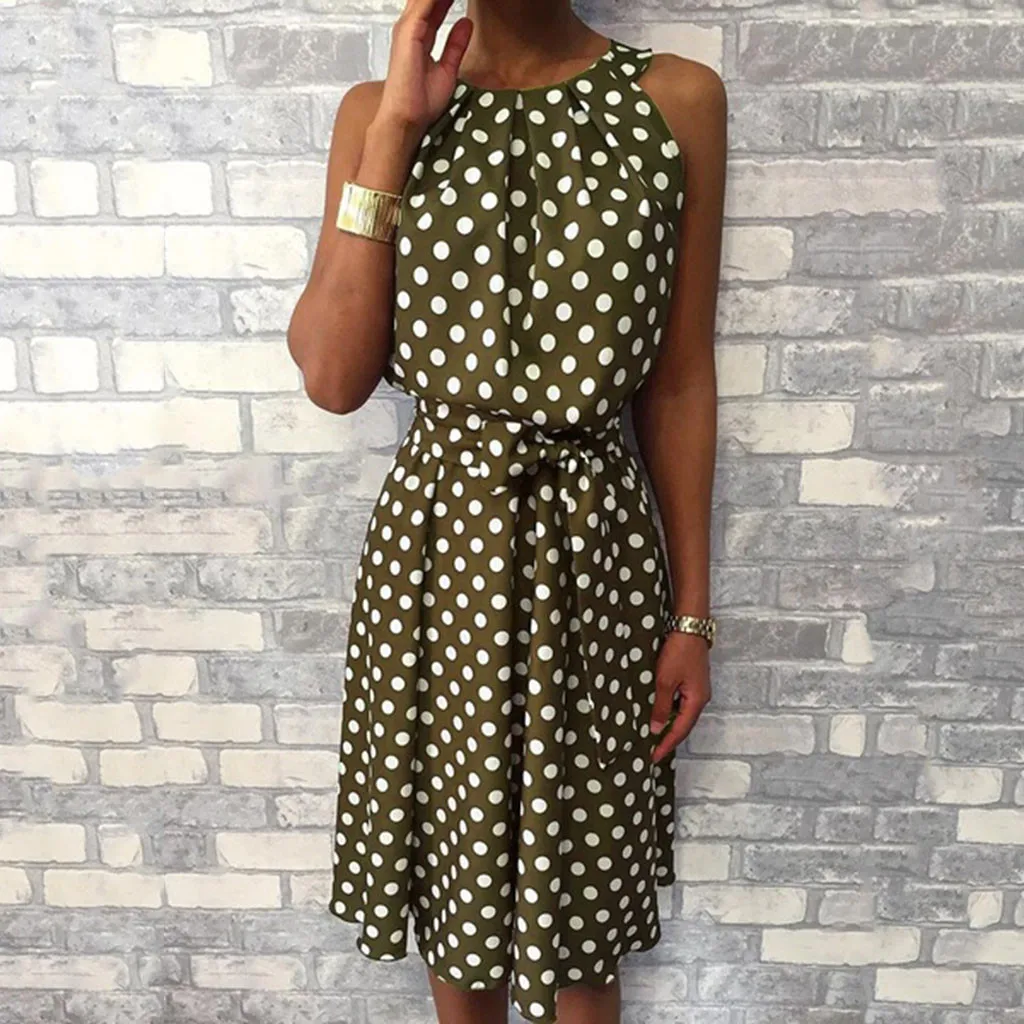 

Fashion Halter Asymmetrical Ruffles Tank Polka Dot Dress Women Sexy Off Shoulder Summer Dresses B Bohemian Beach Ladies Sundress