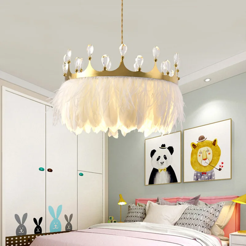 

Nordic Plumage Pendant Lamps LED E27 Net Red Romantic Crown Ostrich Feather Living Room Bedroom Warm Hanging Light Fixtures