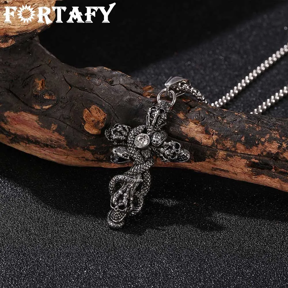 Модная крутая Байкерская подвеска FORTAFY из нержавеющей стали в виде змеи черепа